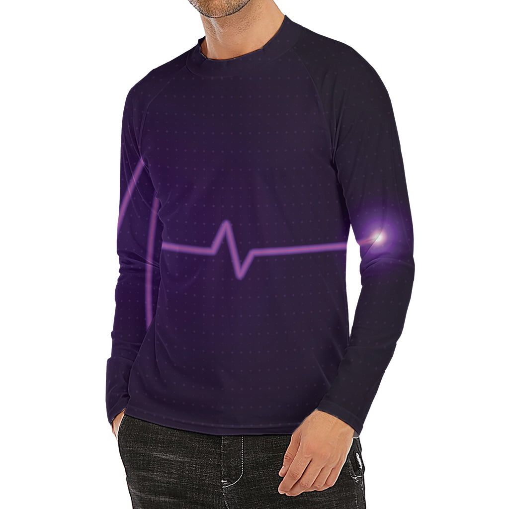Purple Heartbeat Print Men's Long Sleeve Rash Guard