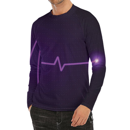 Purple Heartbeat Print Men's Long Sleeve Rash Guard