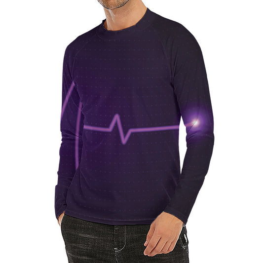 Purple Heartbeat Print Men's Long Sleeve Rash Guard
