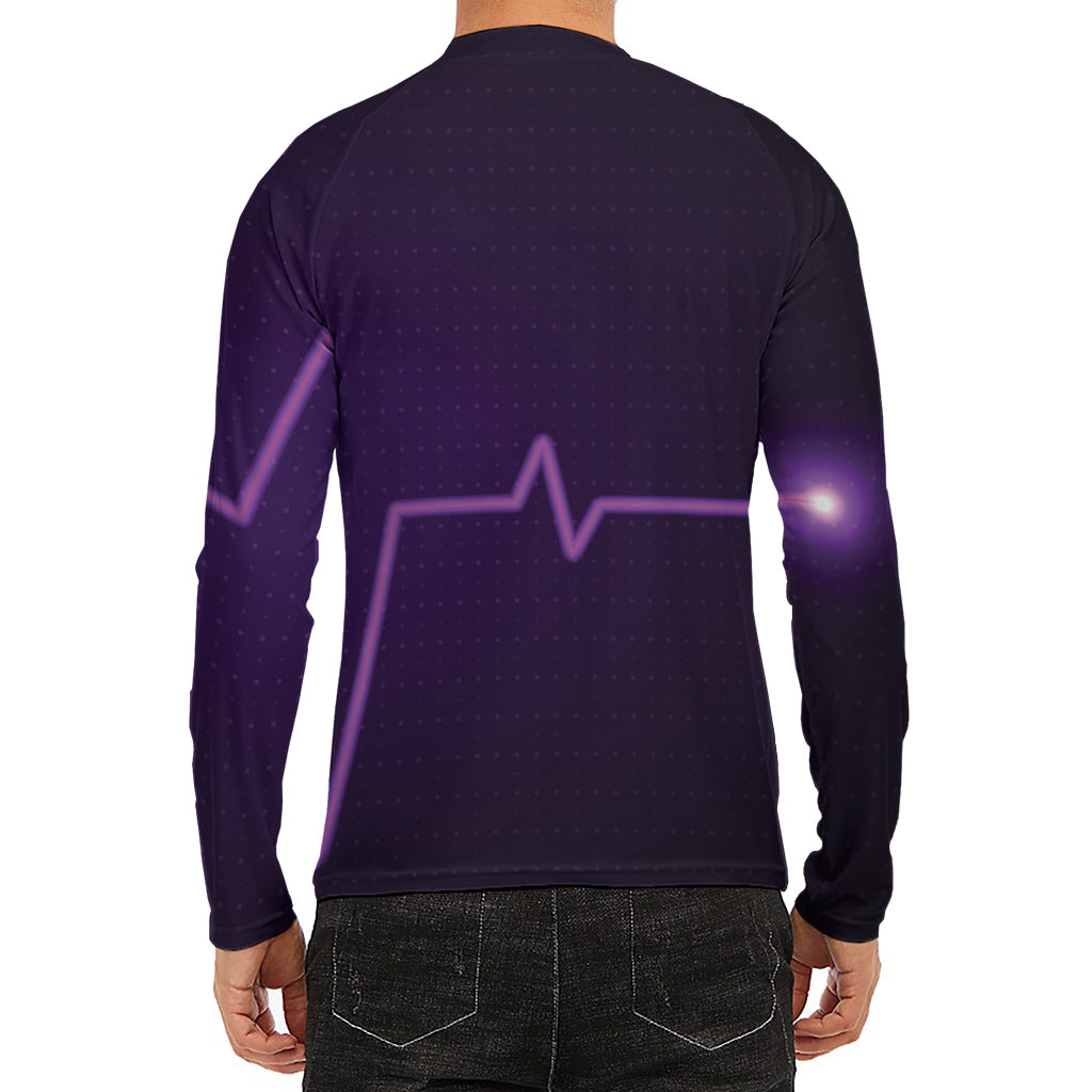 Purple Heartbeat Print Men's Long Sleeve Rash Guard