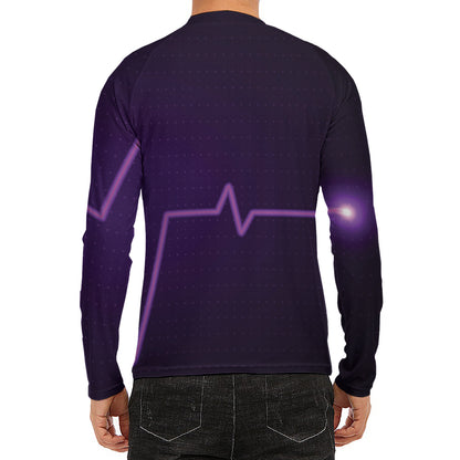Purple Heartbeat Print Men's Long Sleeve Rash Guard