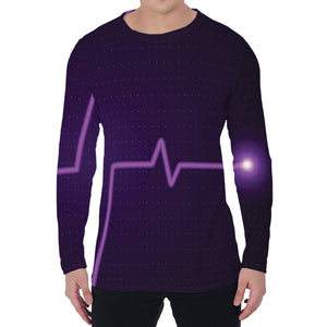 Purple Heartbeat Print Men's Long Sleeve T-Shirt