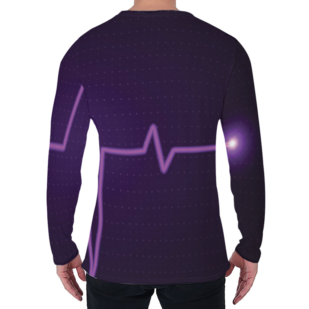 Purple Heartbeat Print Men's Long Sleeve T-Shirt