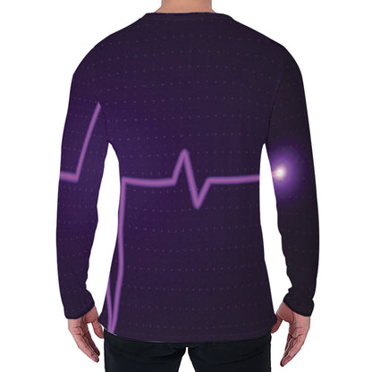 Purple Heartbeat Print Men's Long Sleeve T-Shirt