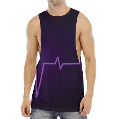 Purple Heartbeat Print Men's Muscle Tank Top