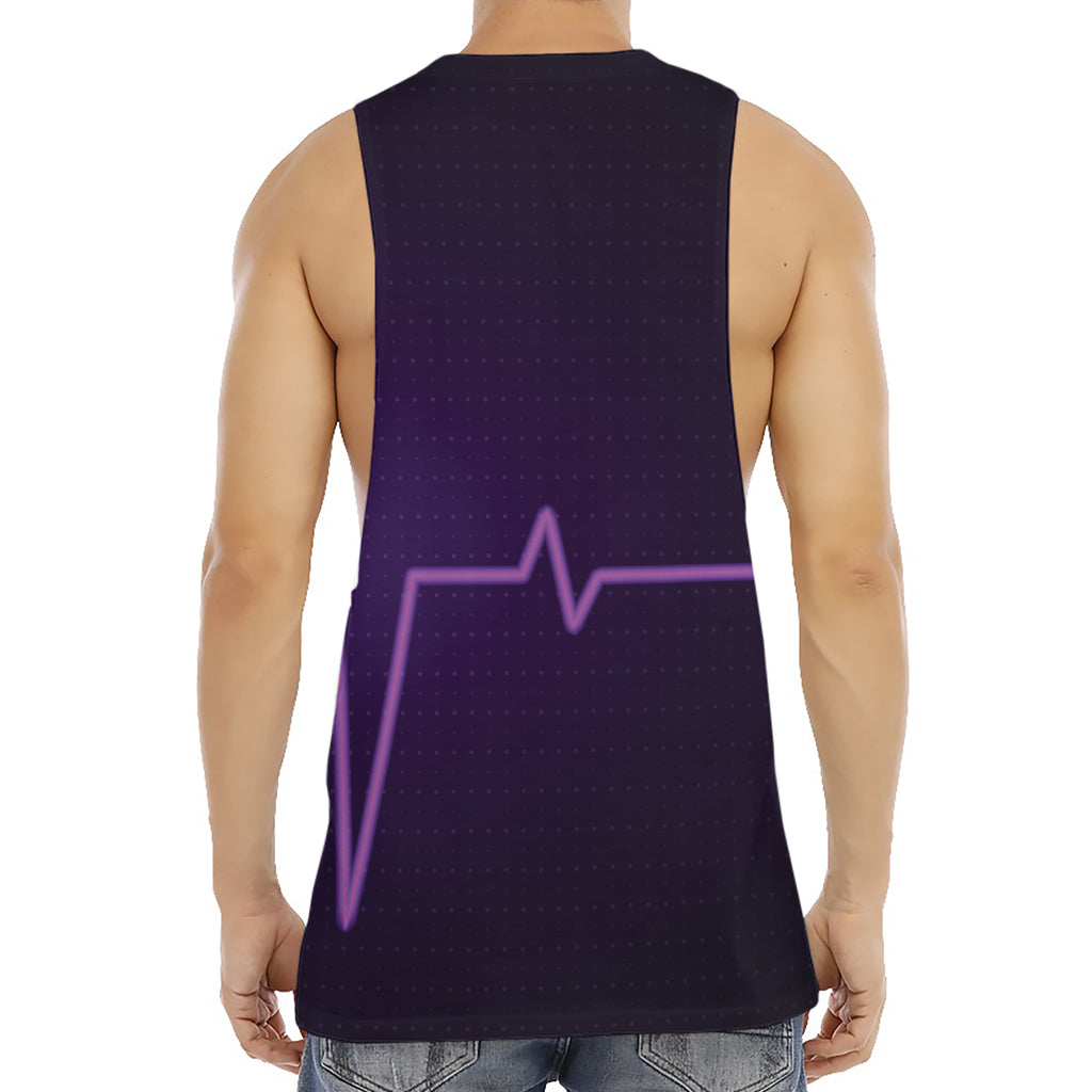 Purple Heartbeat Print Men's Muscle Tank Top