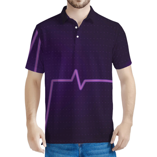 Purple Heartbeat Print Men's Polo Shirt
