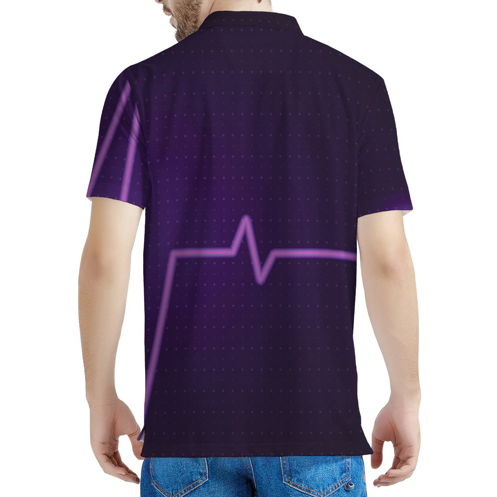 Purple Heartbeat Print Men's Polo Shirt