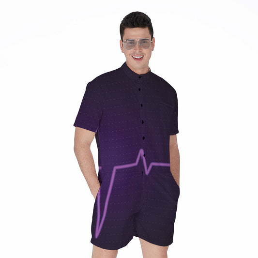 Purple Heartbeat Print Men's Rompers