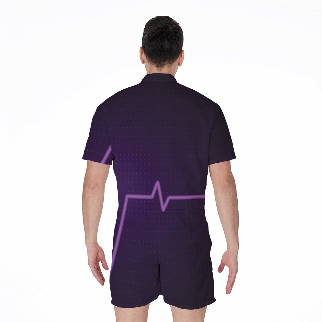Purple Heartbeat Print Men's Rompers