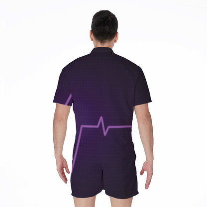 Purple Heartbeat Print Men's Rompers