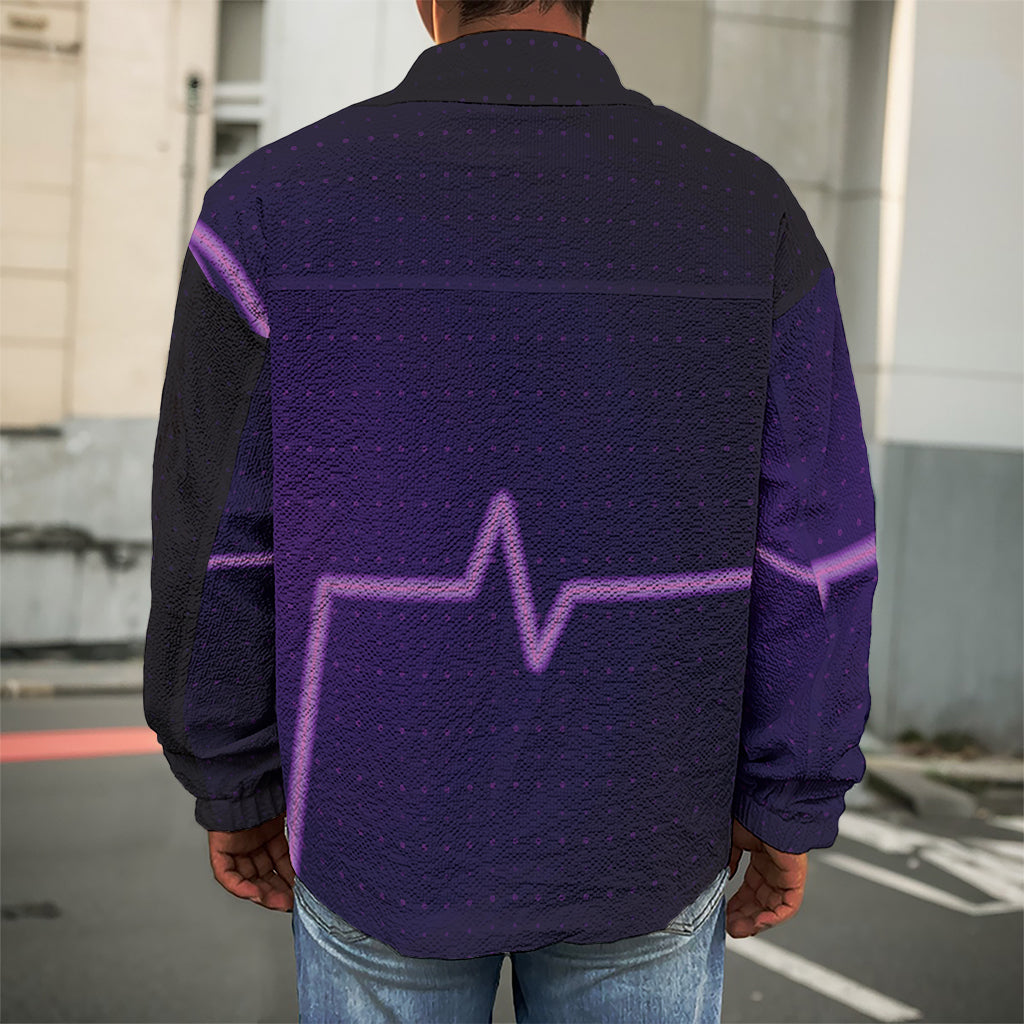 Purple Heartbeat Print Men's Shirt Jacket