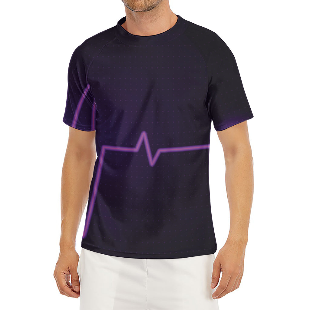 Purple Heartbeat Print Men's Short Sleeve Rash Guard