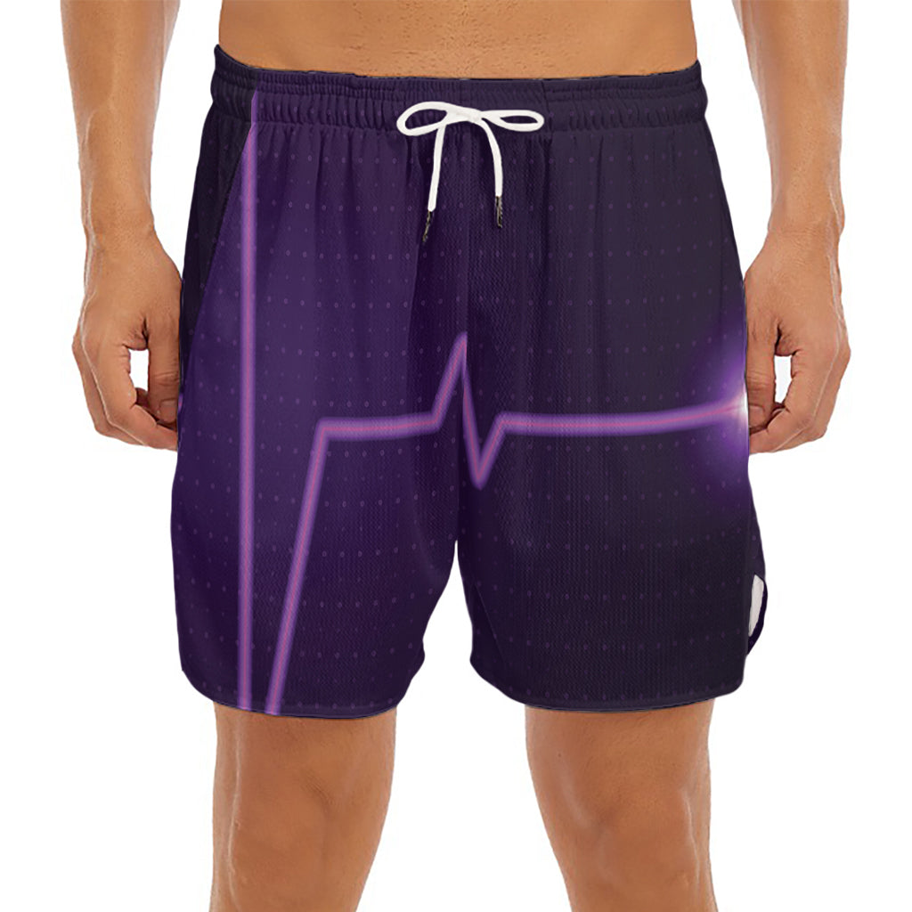 Purple Heartbeat Print Men's Split Running Shorts