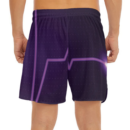 Purple Heartbeat Print Men's Split Running Shorts