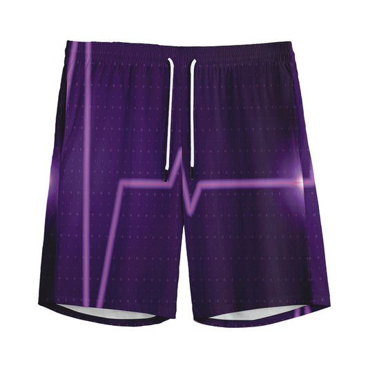 Purple Heartbeat Print Men's Sports Shorts