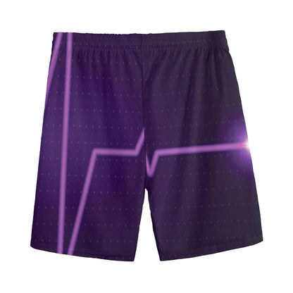 Purple Heartbeat Print Men's Sports Shorts