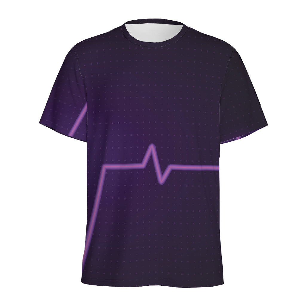 Purple Heartbeat Print Men's Sports T-Shirt