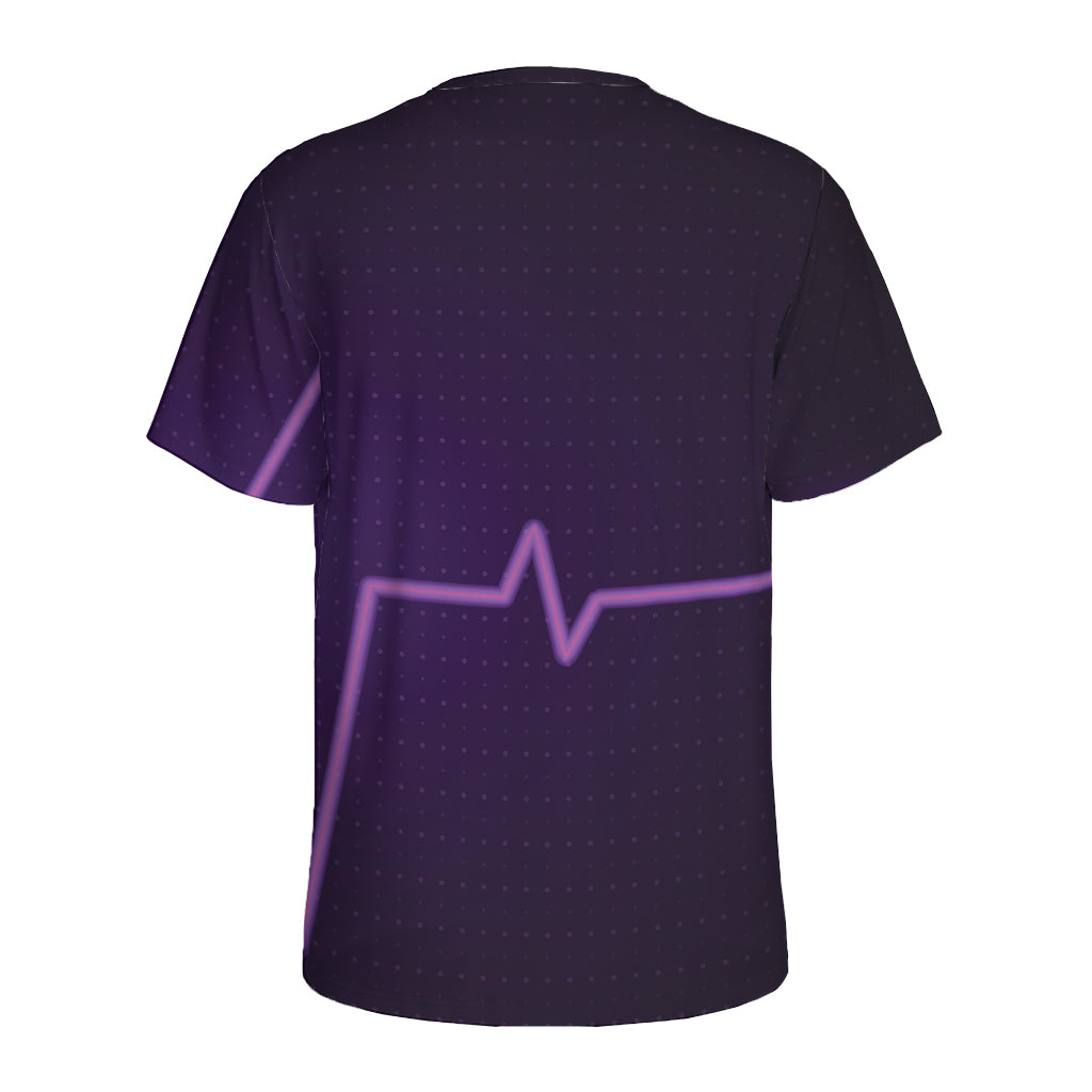 Purple Heartbeat Print Men's Sports T-Shirt