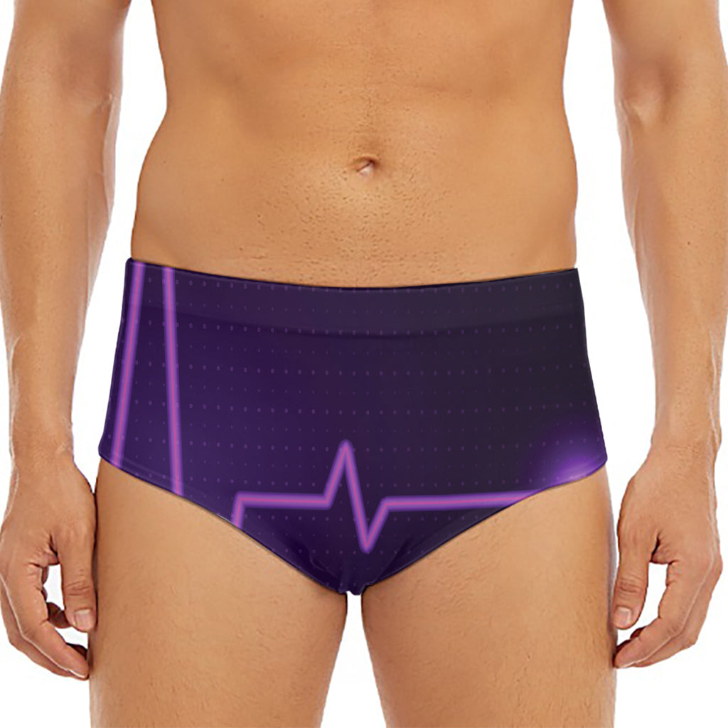 Purple Heartbeat Print Men's Triangle Swim Briefs