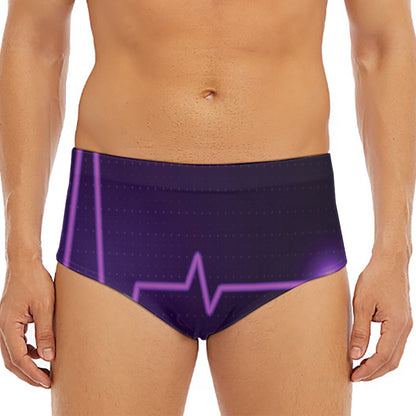 Purple Heartbeat Print Men's Triangle Swim Briefs