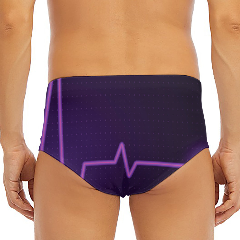 Purple Heartbeat Print Men's Triangle Swim Briefs