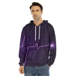 Purple Heartbeat Print Men's Velvet Pullover Hoodie