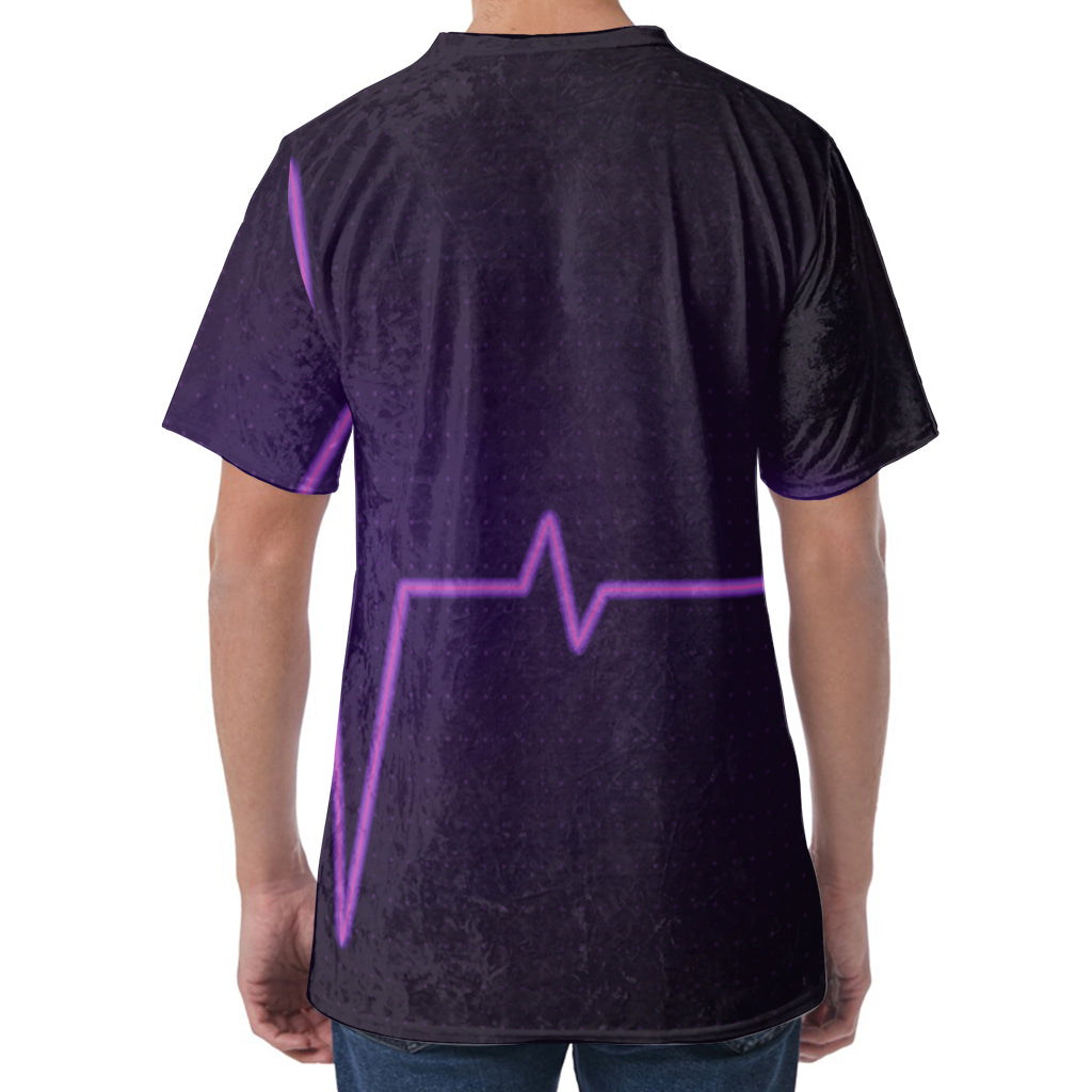 Purple Heartbeat Print Men's Velvet T-Shirt