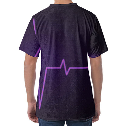 Purple Heartbeat Print Men's Velvet T-Shirt