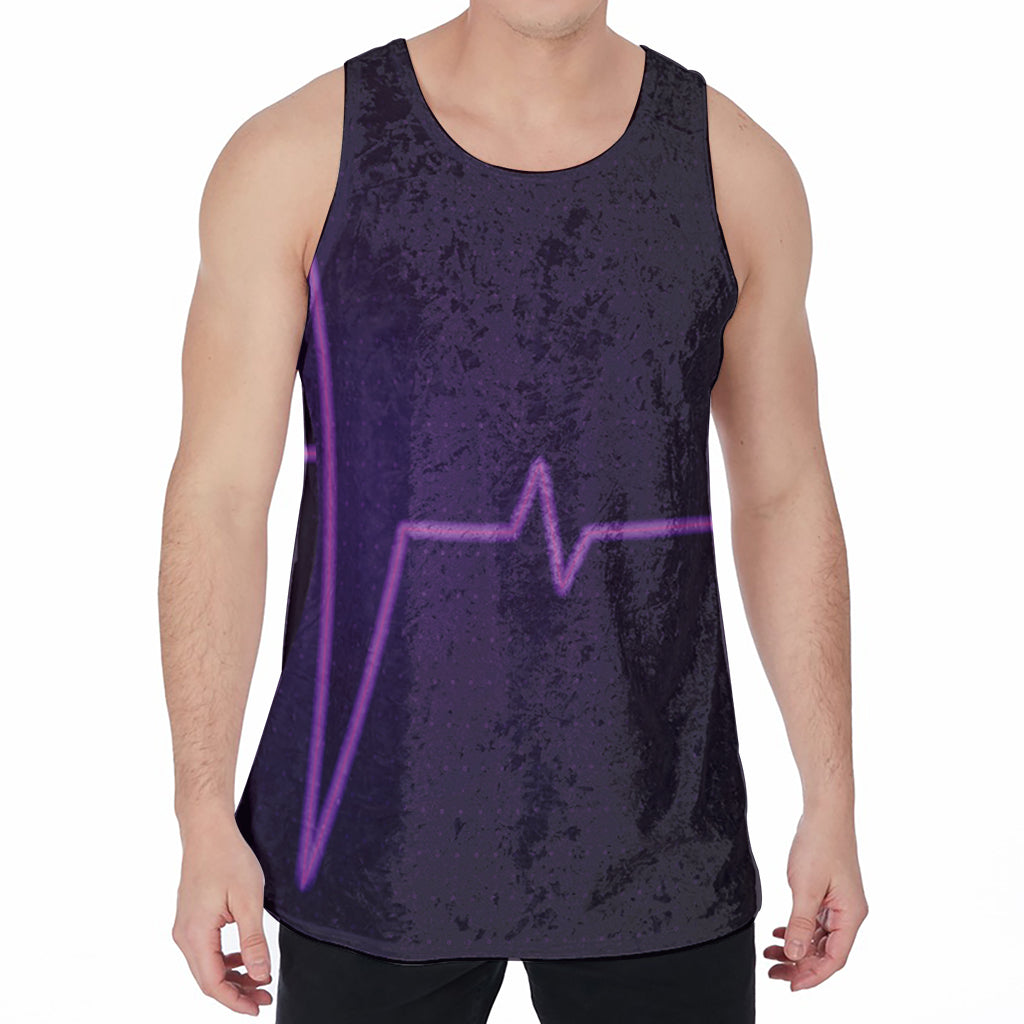 Purple Heartbeat Print Men's Velvet Tank Top