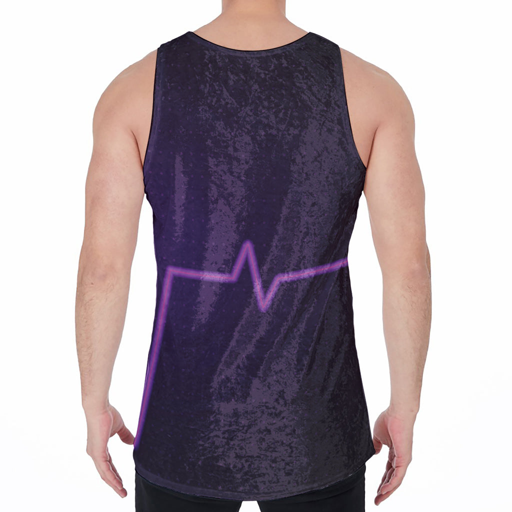 Purple Heartbeat Print Men's Velvet Tank Top