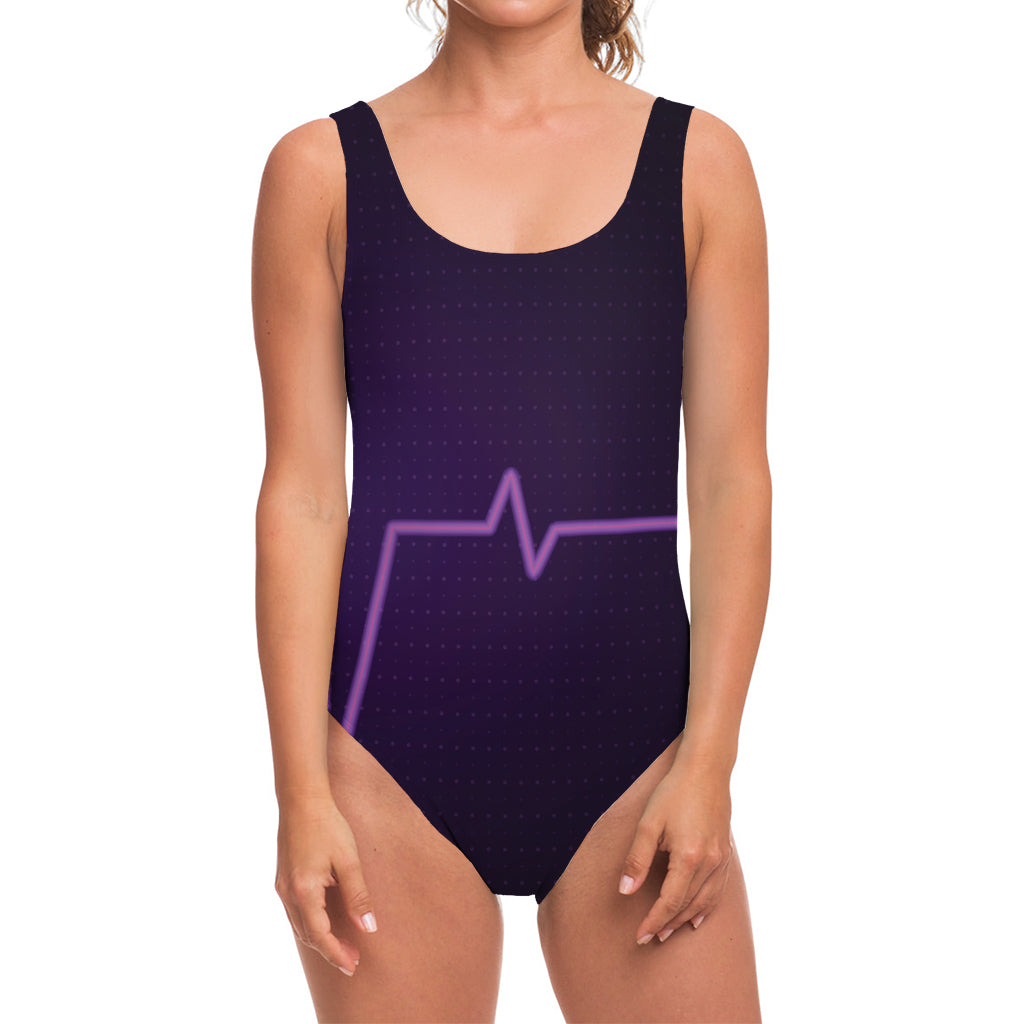 Purple Heartbeat Print One Piece Swimsuit