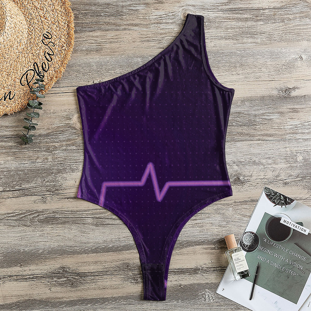 Purple Heartbeat Print One Shoulder Bodysuit