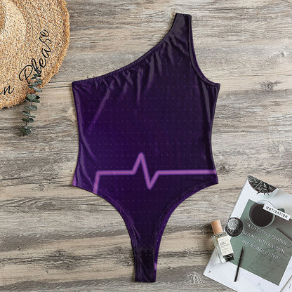 Purple Heartbeat Print One Shoulder Bodysuit