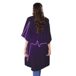 Purple Heartbeat Print Open Front Beach Cover Up