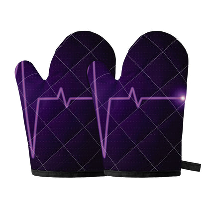 Purple Heartbeat Print Oven Mitts