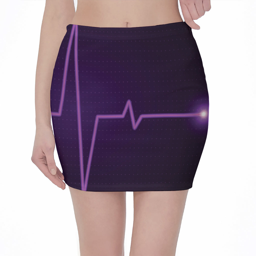 Purple Heartbeat Print Pencil Mini Skirt