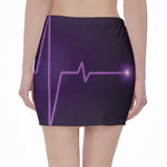 Purple Heartbeat Print Pencil Mini Skirt