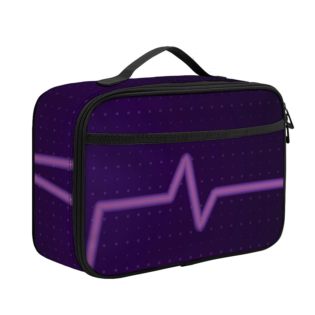 Purple Heartbeat Print Portable Lunch Bag
