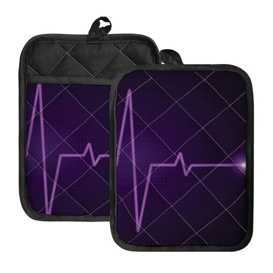 Purple Heartbeat Print Pot Holders With Pocket