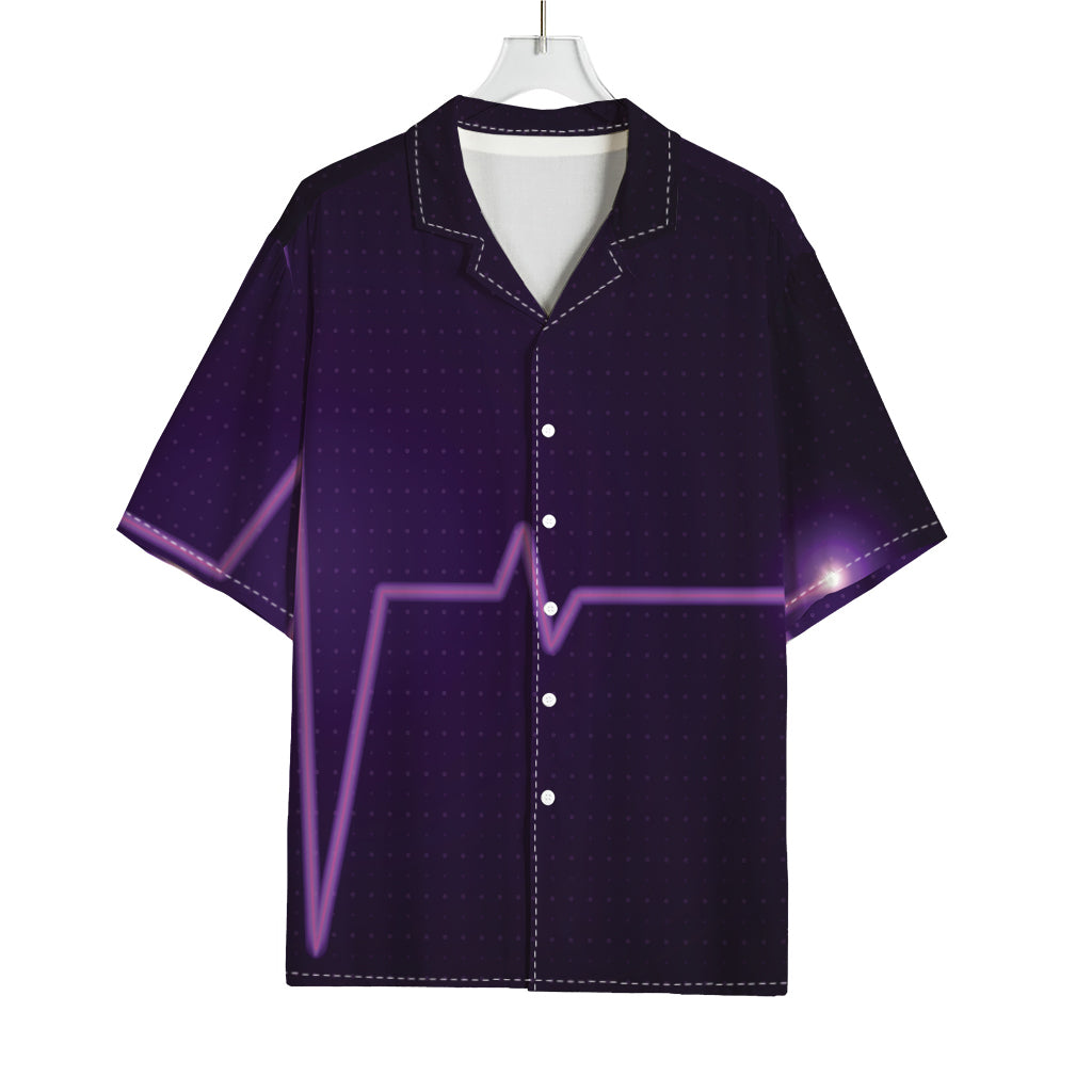 Purple Heartbeat Print Rayon Hawaiian Shirt