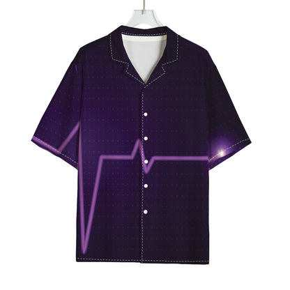 Purple Heartbeat Print Rayon Hawaiian Shirt