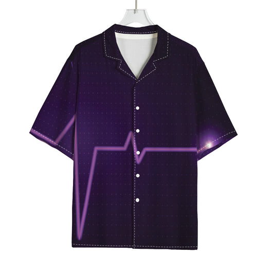 Purple Heartbeat Print Rayon Hawaiian Shirt