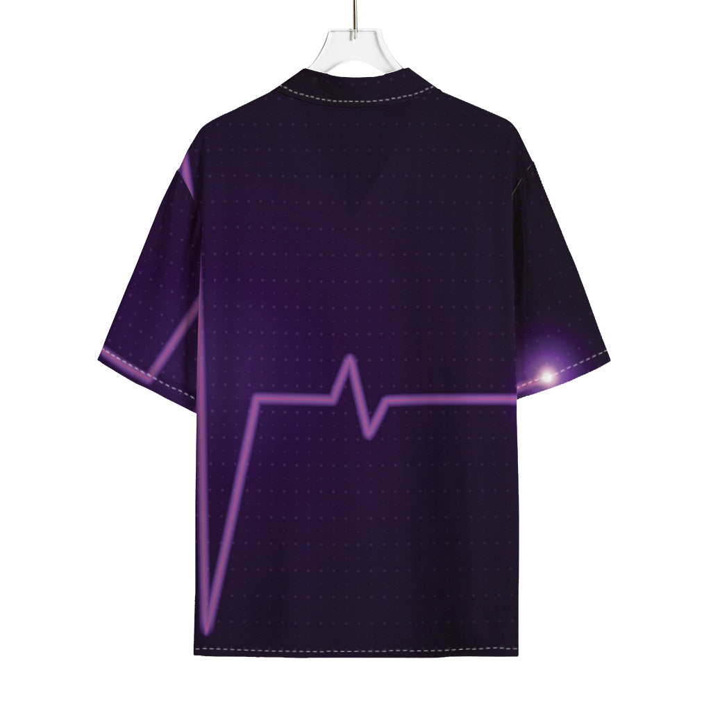Purple Heartbeat Print Rayon Hawaiian Shirt
