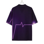 Purple Heartbeat Print Rayon Hawaiian Shirt
