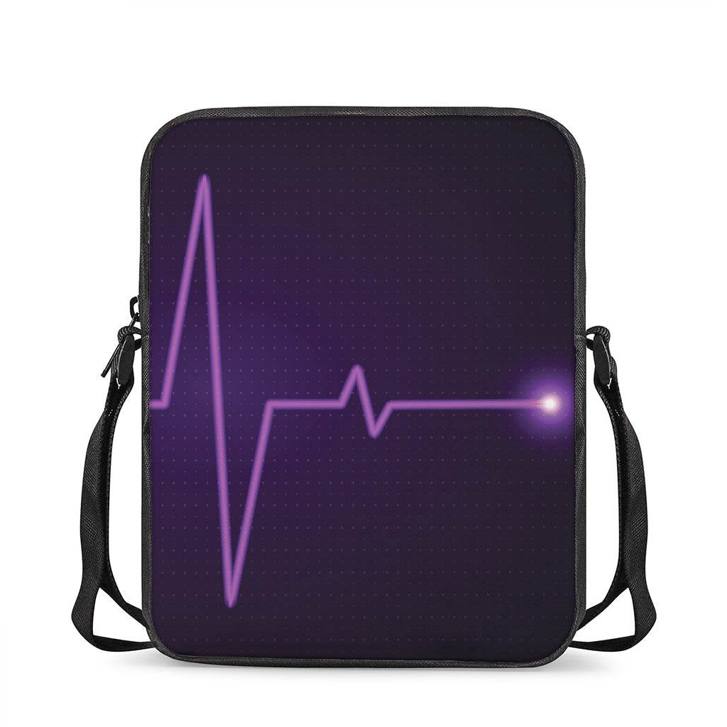 Purple Heartbeat Print Rectangular Crossbody Bag