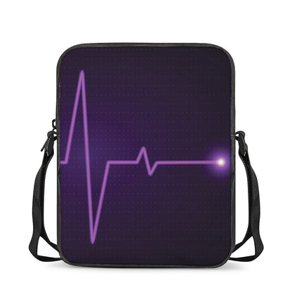 Purple Heartbeat Print Rectangular Crossbody Bag