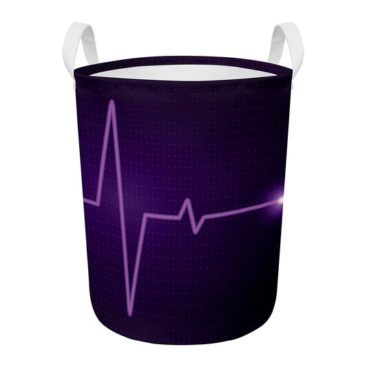 Purple Heartbeat Print Round Laundry Basket