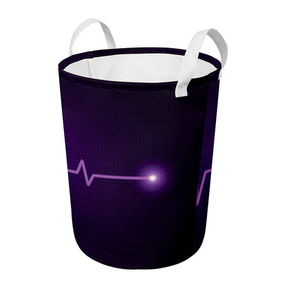 Purple Heartbeat Print Round Laundry Basket