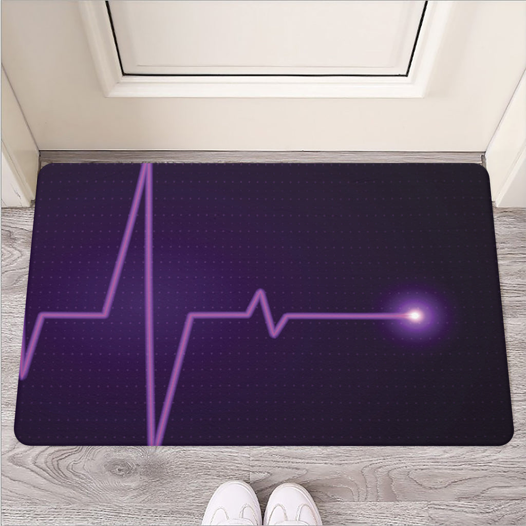 Purple Heartbeat Print Rubber Doormat